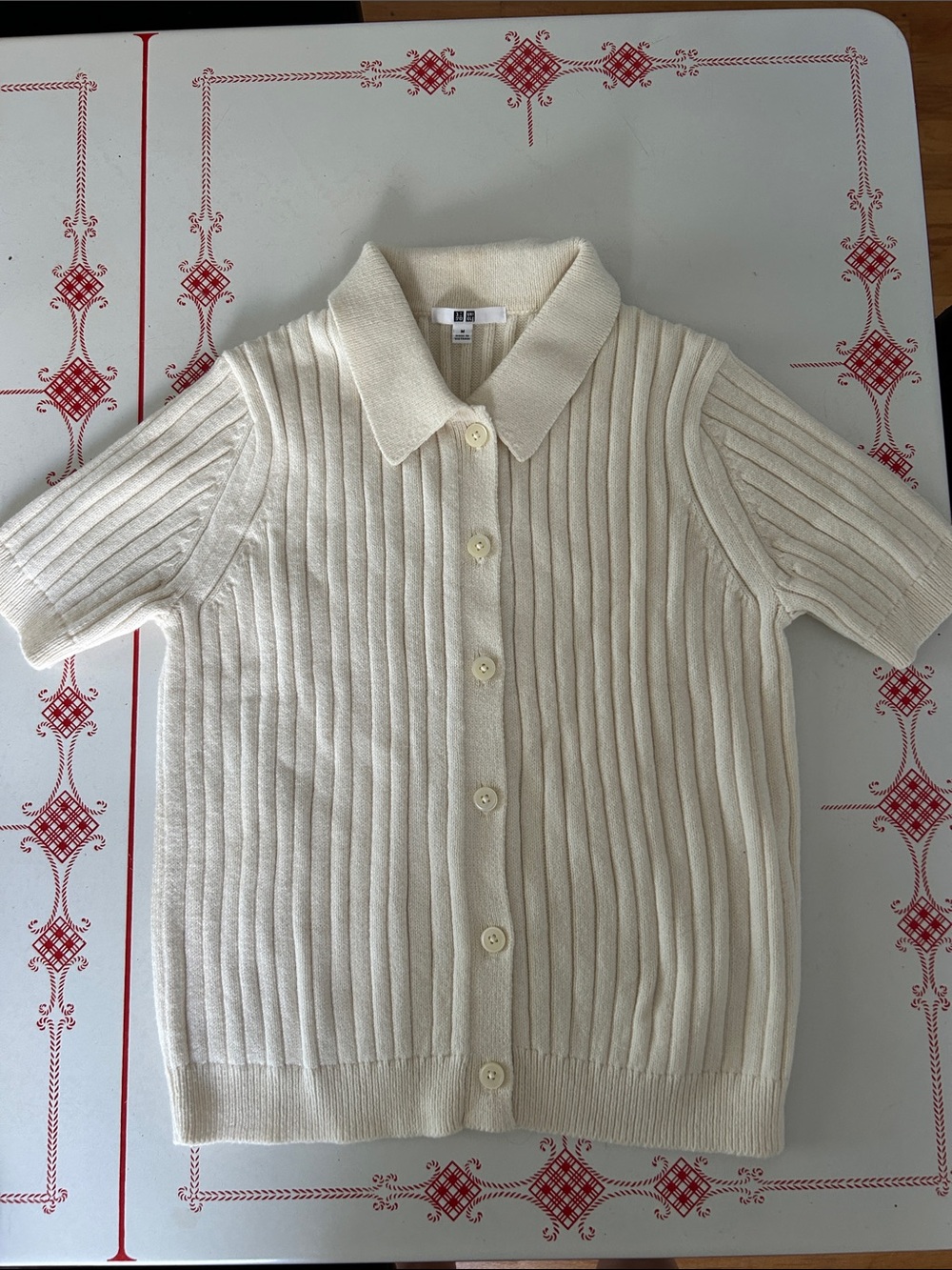 Uniqlo Cream Short-Sleeve Button-Front Knit Shirt